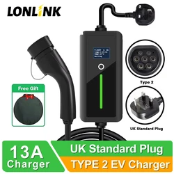 Lonlink Uk Plug Type 2 Draagbare Ev Oplader 3.6 Kw 8/10/13a 5M Oplaadkabel En Ev Oplader Type 1 80V-240V Elektrische Oplader