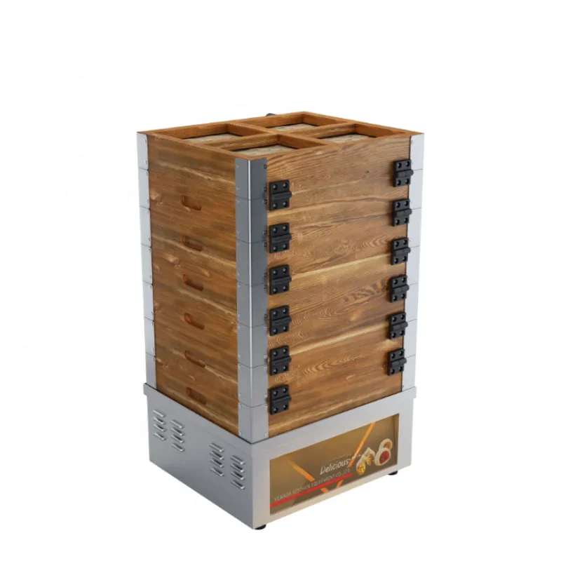 Custom-Make Catering Restaurant Canteen Electric 6 Wooden Layers Water Food Steamer For Dim Sum Bun Freeze Food