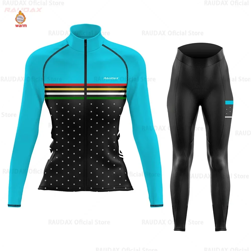 2023 Raudax Women Cycling Jersey Winter Fleece Cycl Clothing Ropa Mujer MTB Jersey Set Bib Pants Ciclismo Ykywbike Bicycle Suit