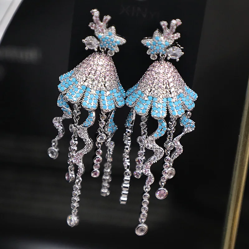 

Bilincolor Luxury Blue Jellyfish Tassel Earring for Women