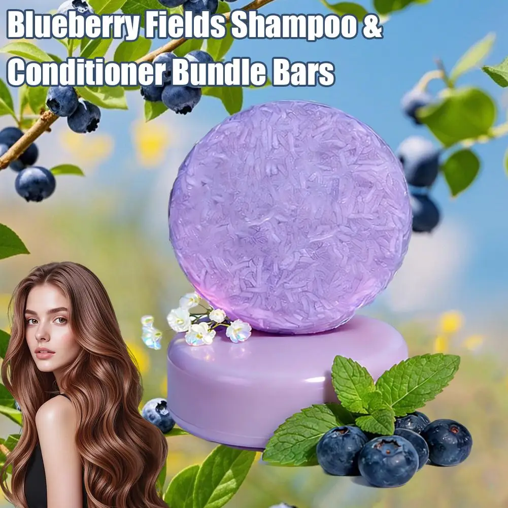 Blueberry Shampoo & Conditioner Bundle Bar for Hair Thinning Frizz, Blueberry Solid Shampoo & Conditioner Strengthen Hair Care - Detail 1