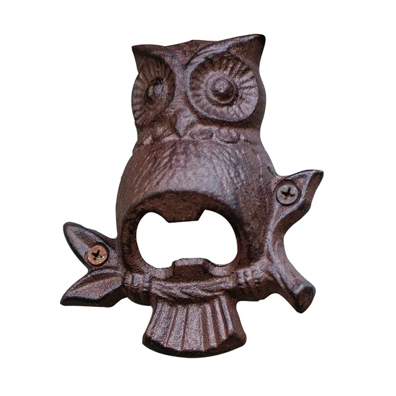 

Cast Iron Owl Bottle Opener, Vintage Wall Mount Design, Rustic Brown Finish, Decorative Bar Accessory with Mounting Hardware, 3.