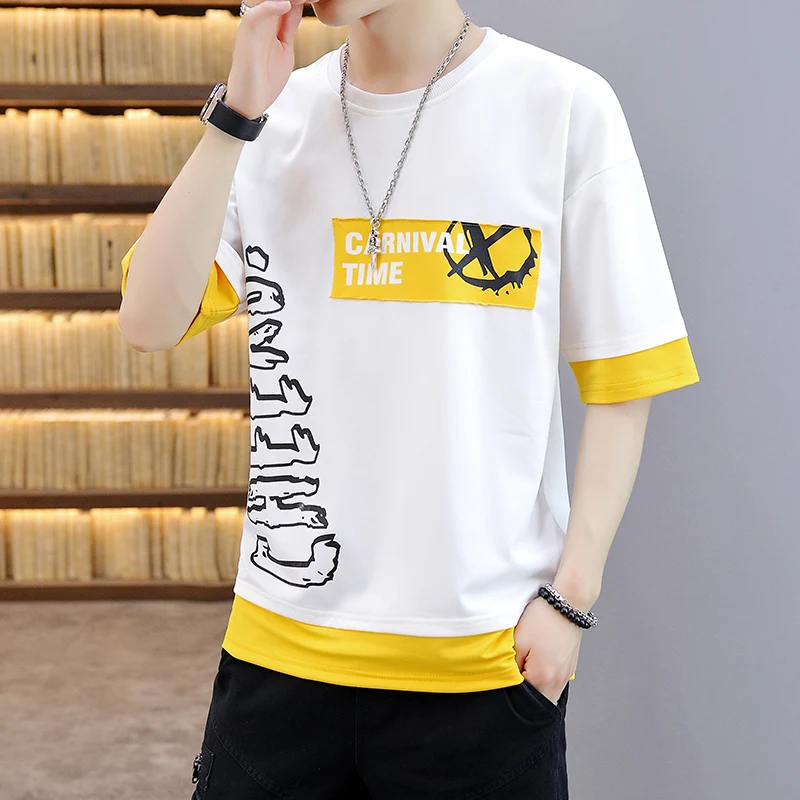 New Summer Men\'s T Shirt Korean Fashion Short Sleeve T Shirts Man Casual Men Clothing Harajuku Streetwear Splicing Tops Tees Men