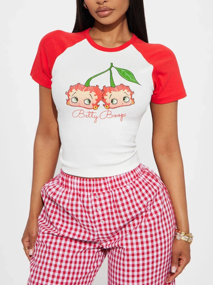 

2025 summer new Y2K printed sexy spicy girl with exposed navel short T-shirt top INS style