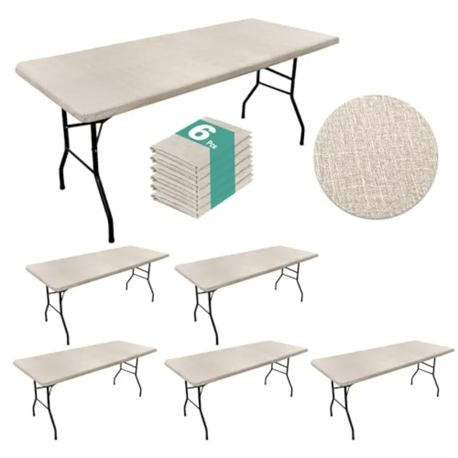 

6 Packs Vinyl Tablecloths with Flannel Backing for 8ft Rectangle Folding Table Cloths - Waterproof Plastic Picnic Table Covers w