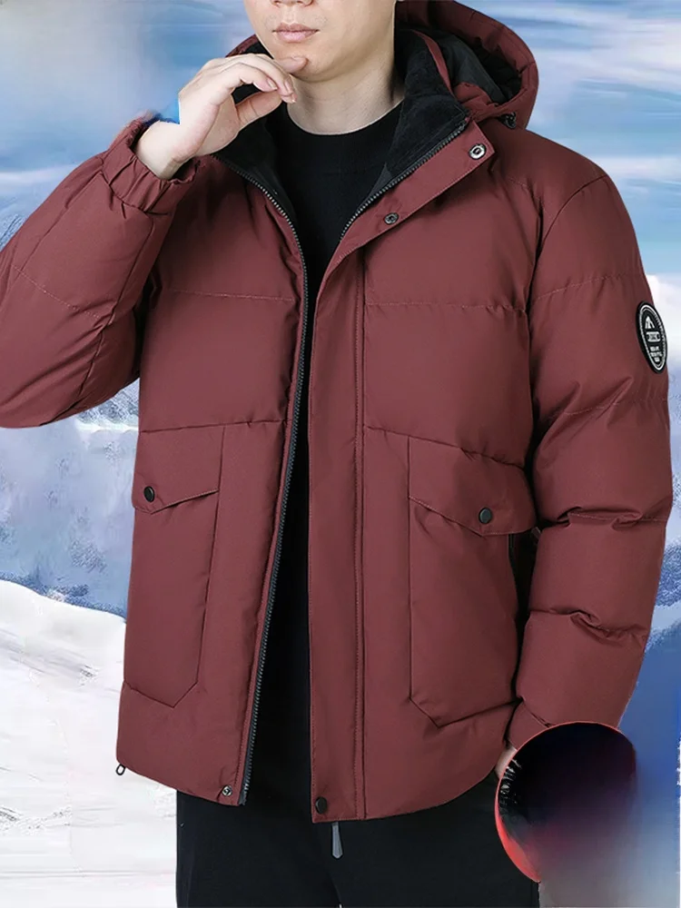 

Paul Benren Detachable Hat down Cotton Jaet Men's Thi Warm Winter Top Faionable Urban Sle Long Sve Zipper Closure