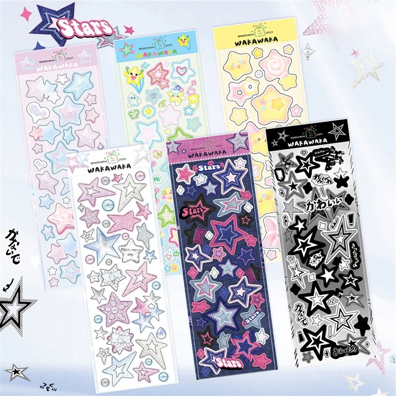 

1 Sheet Cute Colorful Star Pattern Stickers DIY Scrapbooking Sticker Kpop Idol Photo Card Deco Materials Korean Style 19*6.5cm