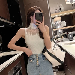 New Women's Summer Fashion Thin Knitted Undershirt Sleeveless Pullover Corset Top Half High Neck Comfortable Breathable T-Shirt