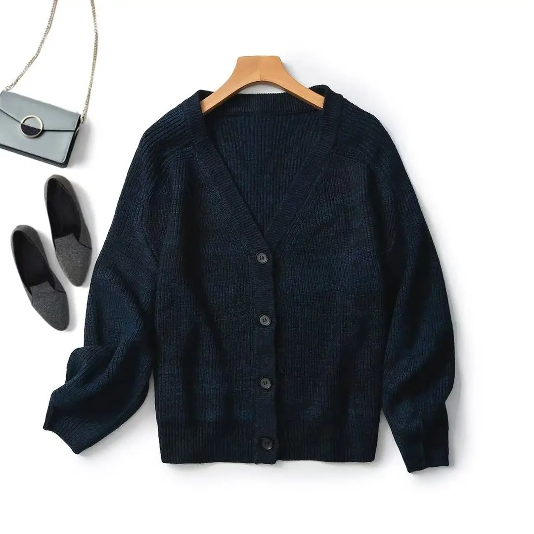 

Ethereal MD 2025 winter cos new style of women's Casual and fashionable standard style lantern sleeve ribbed knitted cardigan