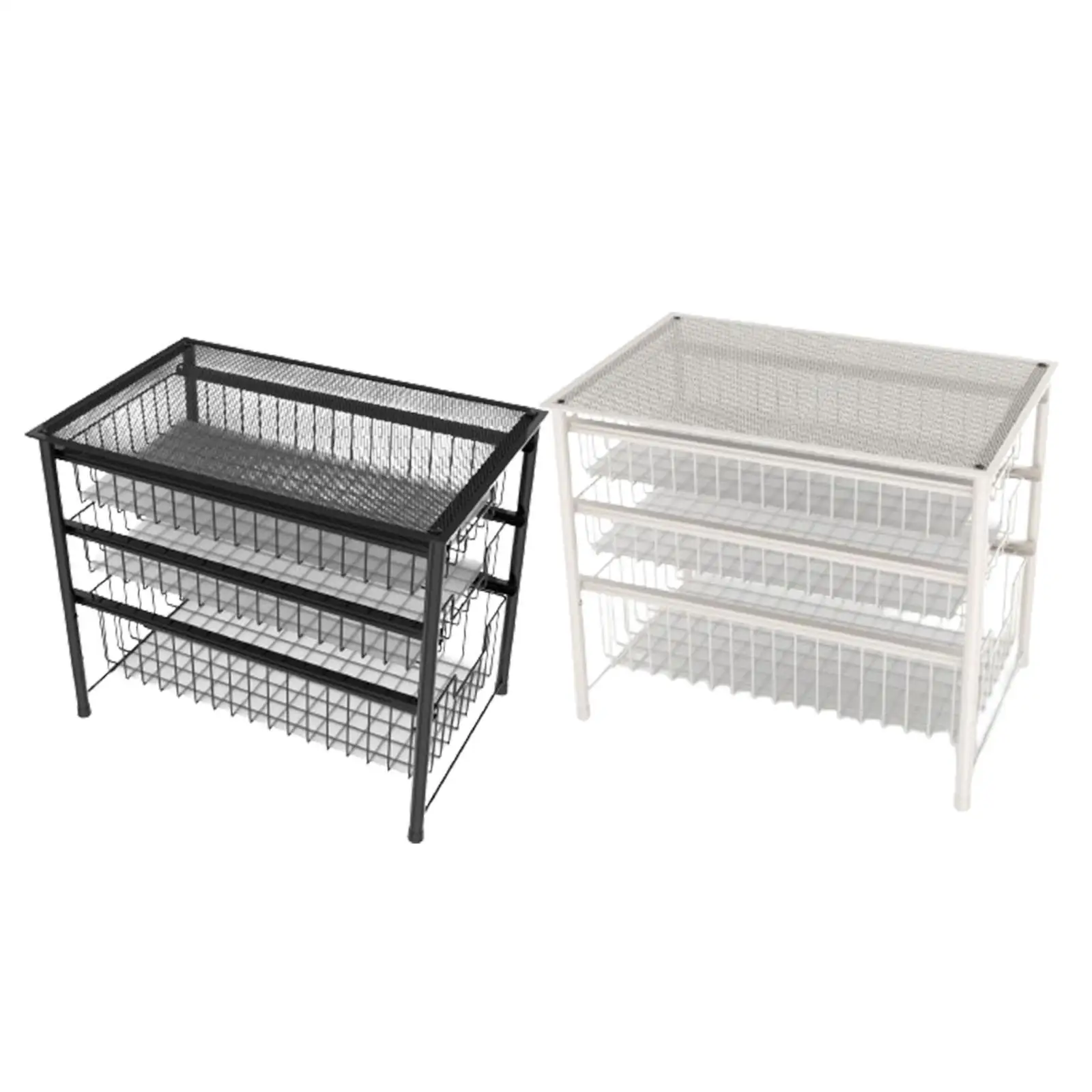 Sliding Basket Storage Rack 3-layer Removable Heavy-duty Multi-scenario Retractable Storage Holder for Kitchen Home Desktop