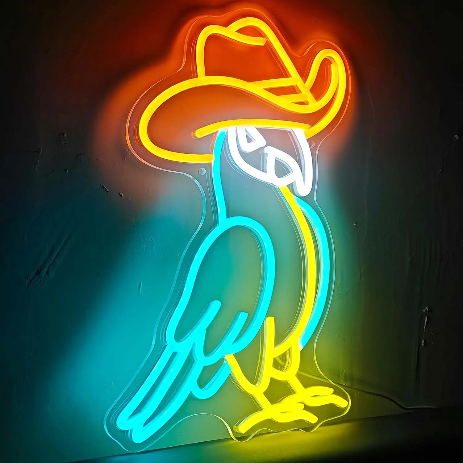 Cowboy Parrot Neon Signs For Wall Decor Acrylic LED Bar Neon Decor USB Powered Room Decor Pet Shop Decor Cowboy Gifts Light