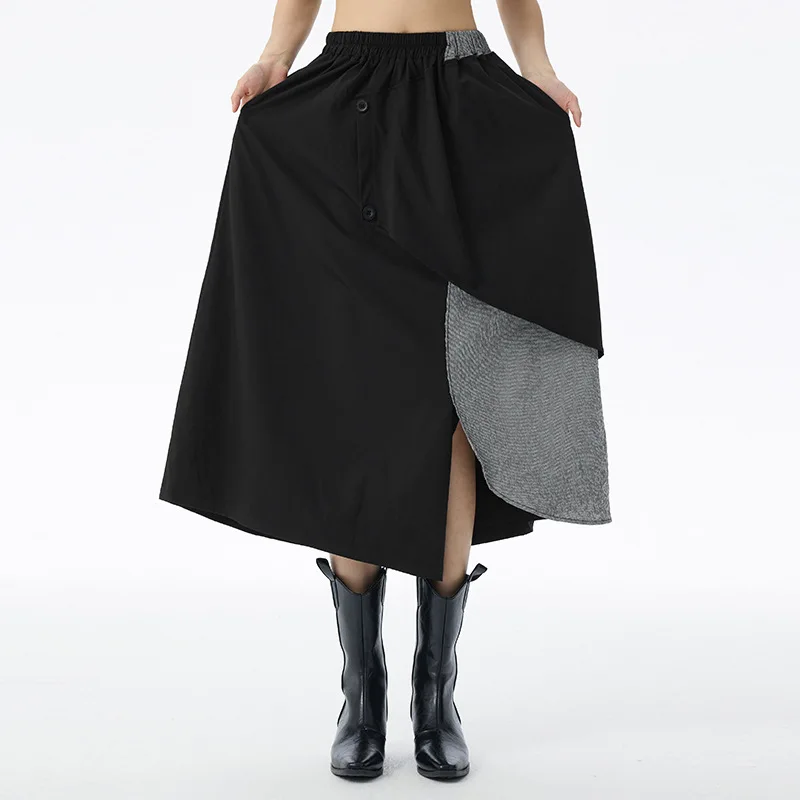 

Юбка с высокой талией, асимметричная, в стиле пэчворк, с цветовыми блоками, в уличном стиле, уникальный дизайн, хлопковая юбка-обертка для женщин