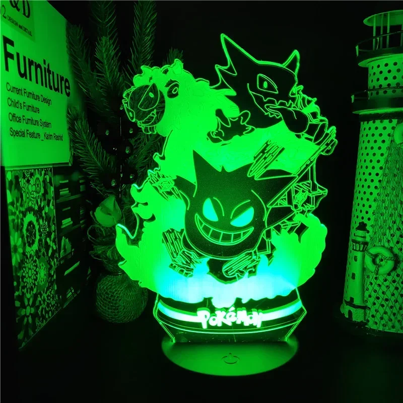 Pokemon Gengar Haunter Gastly 3D Lamp Anime LED Night Light USB Color Changing Luminaria Illusion Sleeping Table Lamps Kids Gift