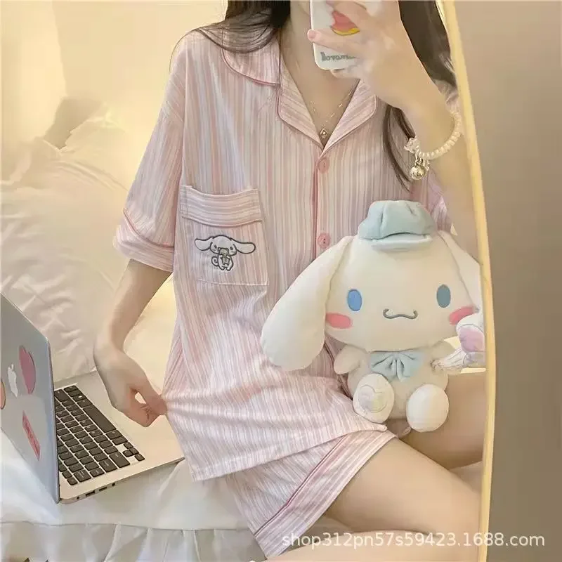 2024 summer new style cinnamoroll pajamas ladies cardigan cute Korean short-sleeved shorts cartoon home service suit wholesale