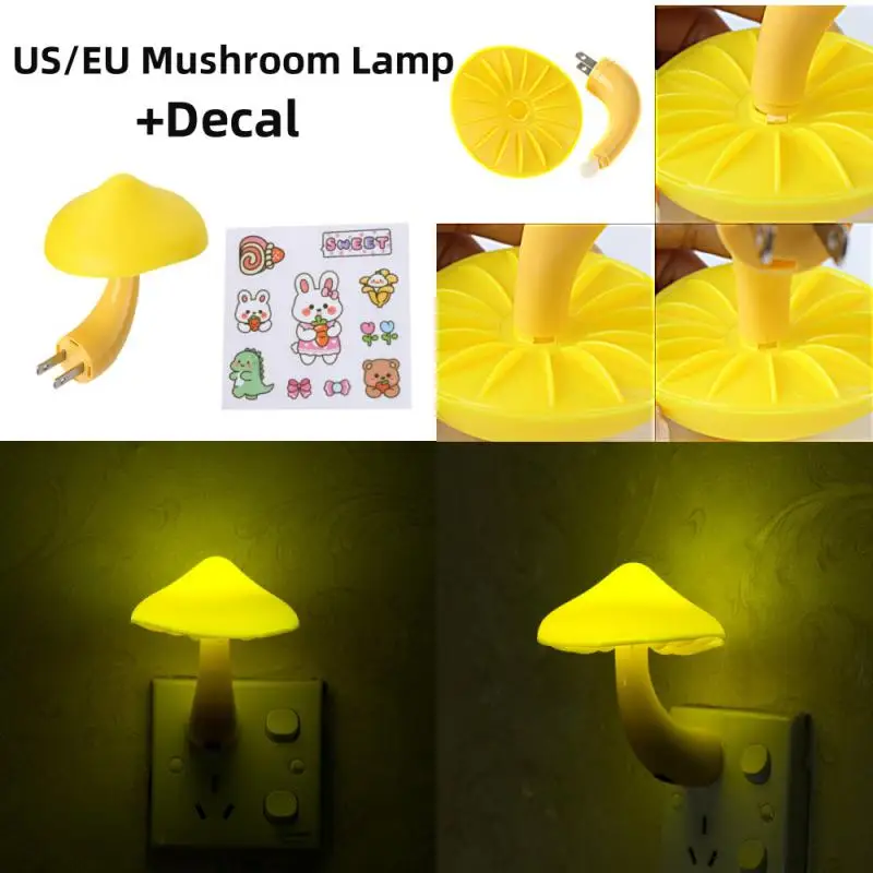 Slaapkamer Led Nachtlampje Paddestoel Wandcontactdoos Lamp Eu Us Plug Warm Wit Licht Control Sensor Slaapkamer Huisdecoratie + Sticker