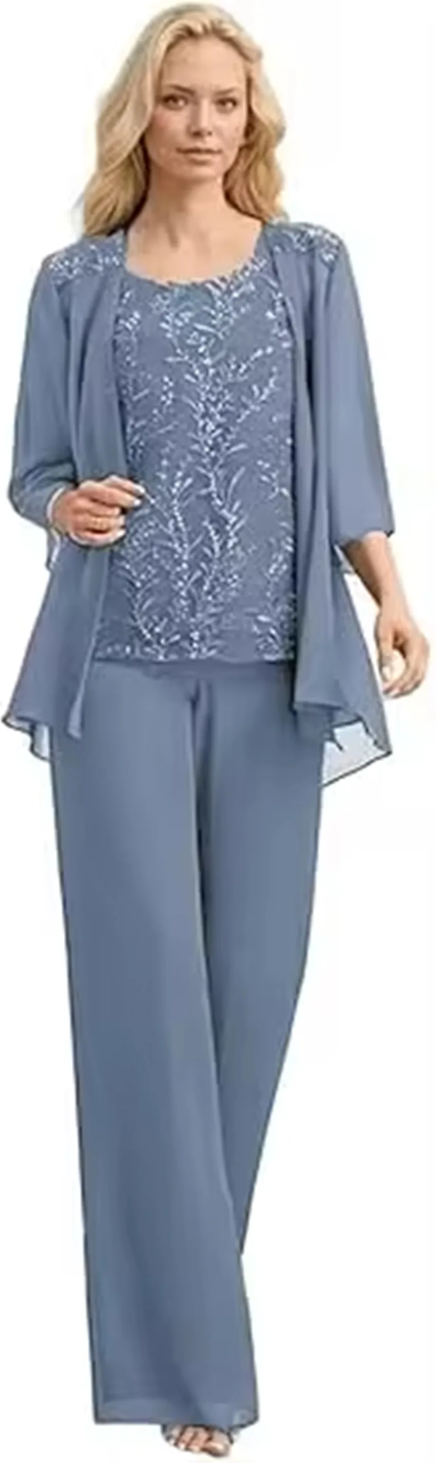 Abiti per la madre della sposa personalizzati Taglie forti 3 Abiti a tre pezzi Pantaloni Abiti da sera con giacca in pizzo ricamato a maniche lunghe