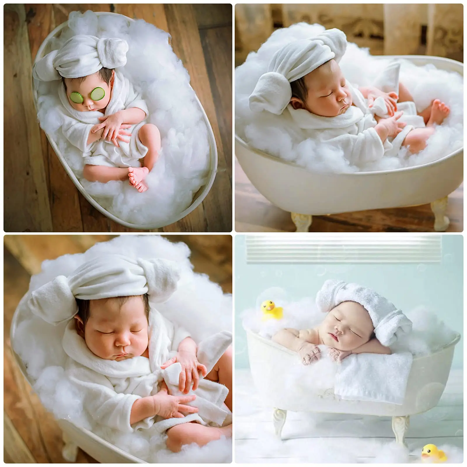 5PCS Newborn Photography Props Baby Girl Bathrobes Bath Towel Outfit with Slippers Cucumber Photo Props for Infant Boys Girls