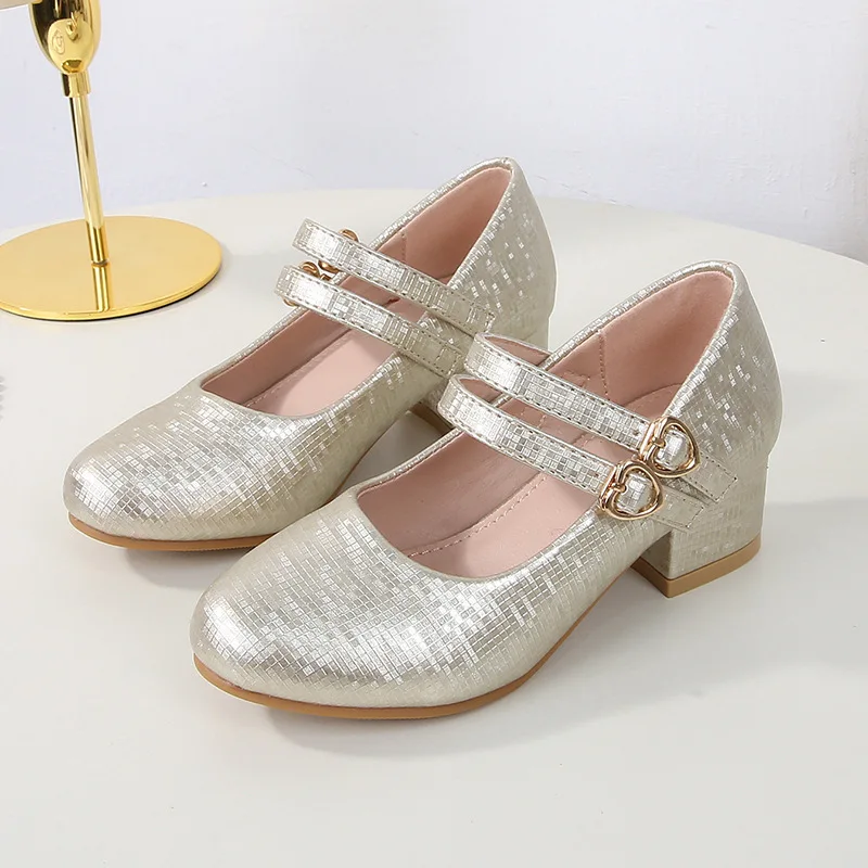 

Girls Princess Leather Shoes Retro Buckle Straps Children's Mary Jane Shoes Soft Sole Performance Party High Heels for Kids
