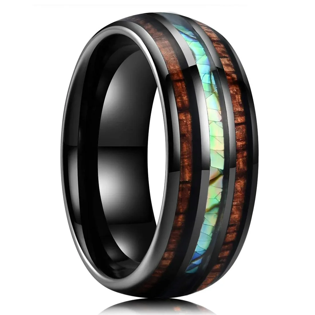 Cool 8mm Silver Color Camo Pattern Inlay Ring for Men