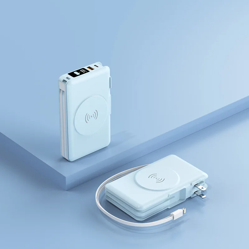 Magnetically Inductive Wireless Power Bank with Large Capacity Built-in Cable and Plug Supports Fast Charging