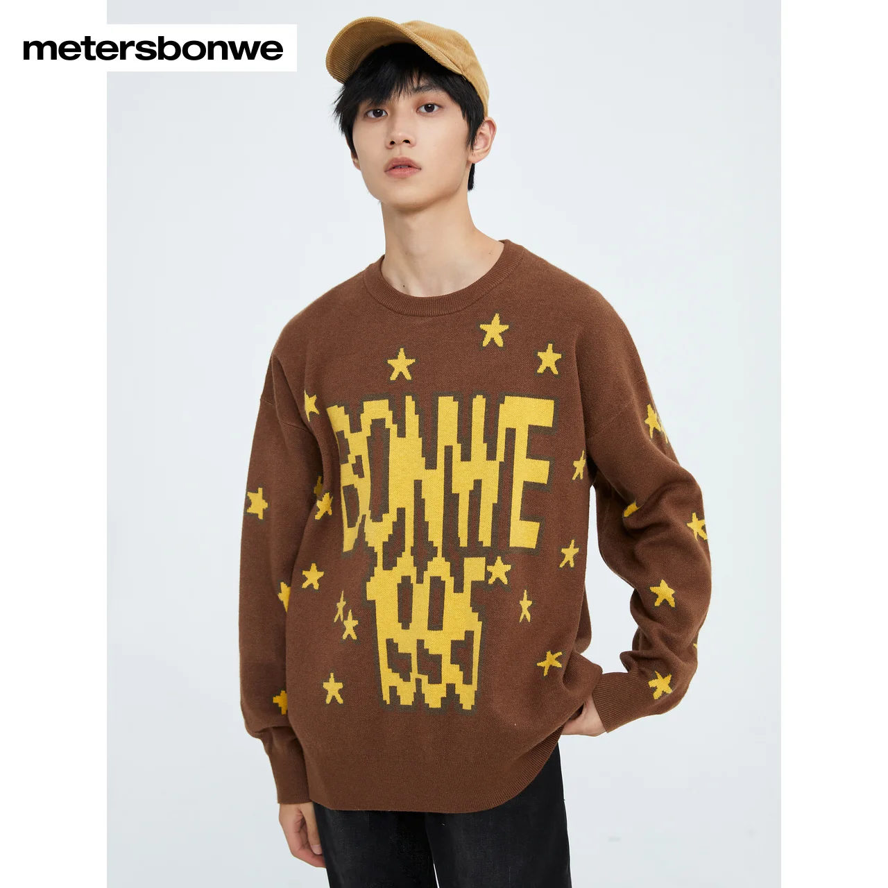 Metersbonwe-Men's Loose Sweater Jumper Round-Neck Jacquard Long-Sleeved Pullover Trend Street Style Winter