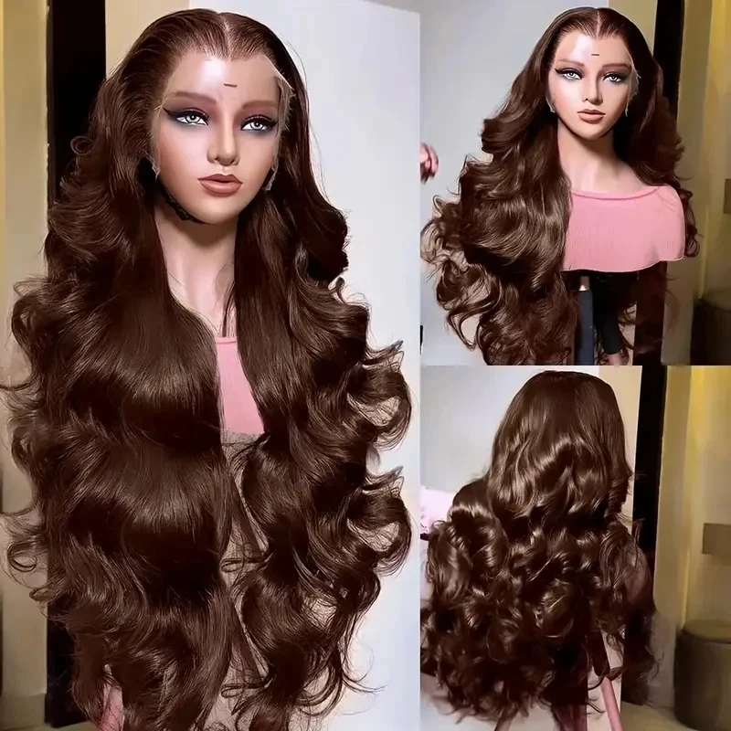 Body Wave HD Chocolate Brown 13x6 Lace Front Wig Human Hair #4 Colored 230% Density Water Wave Lace Frontal Wigs Pre Plucked