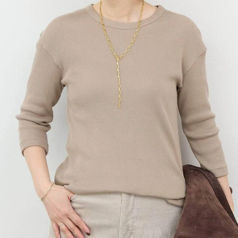 Supima Cotton Yarn Elastic Comfortable Non-Rebound Seven Sve Casual Fit round Ne Pullover Spring Autumn Ladies T-irt