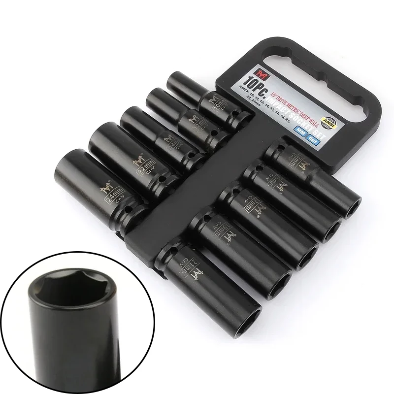 

1/2 inch 10pcs 78mm Length Deep Impact Sockets Set 12.5mm Square Hole Electric Wrench Socket 10 12 13 14 15 17 19 21 22 24mm