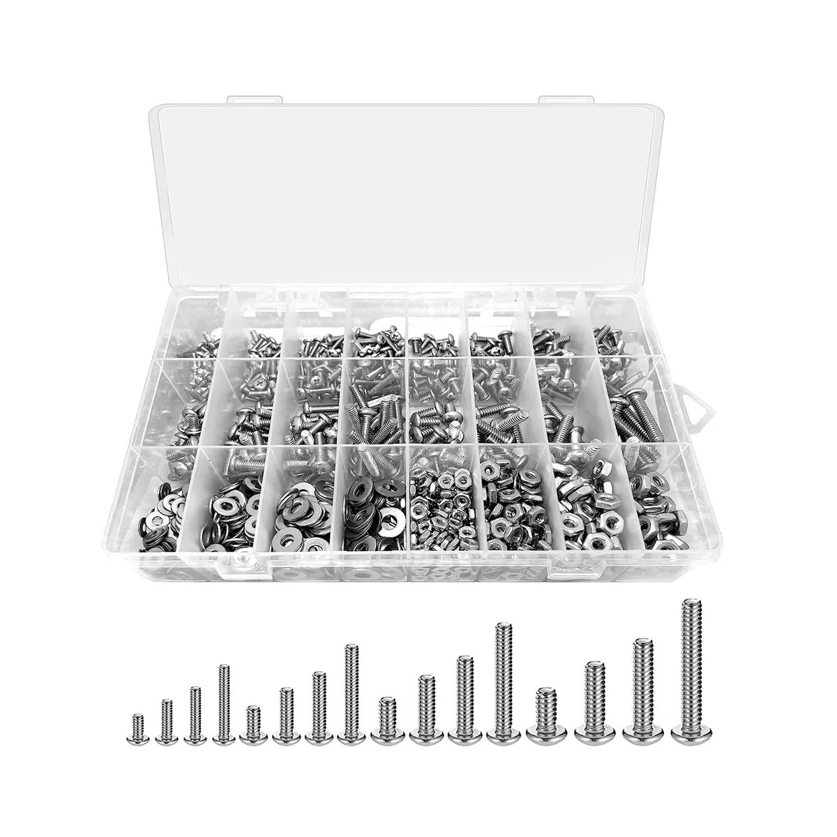 

1110PCS Nuts and Bolts Assortment Kit, Stainless Steel Kit with Screws, Nuts, Bolts and Washers( 4-40 6-32 8-32 10-24)