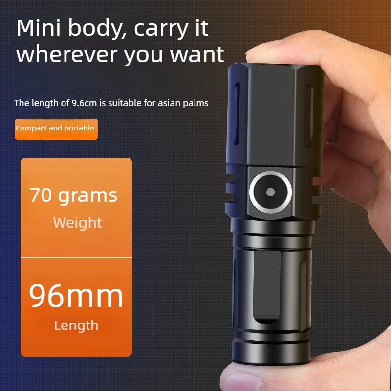 Mini high-intensity flashlight, rechargeable portable searchlight, waterproof outdoor flashlight with long battery life.