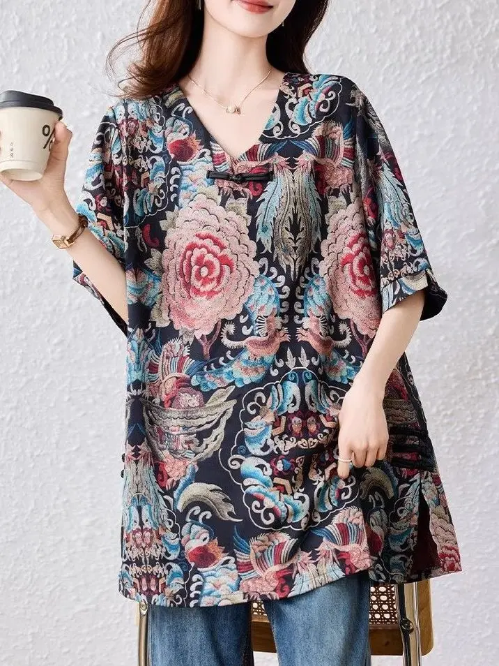

Ethnic Style Retro V-Neck Loose Top