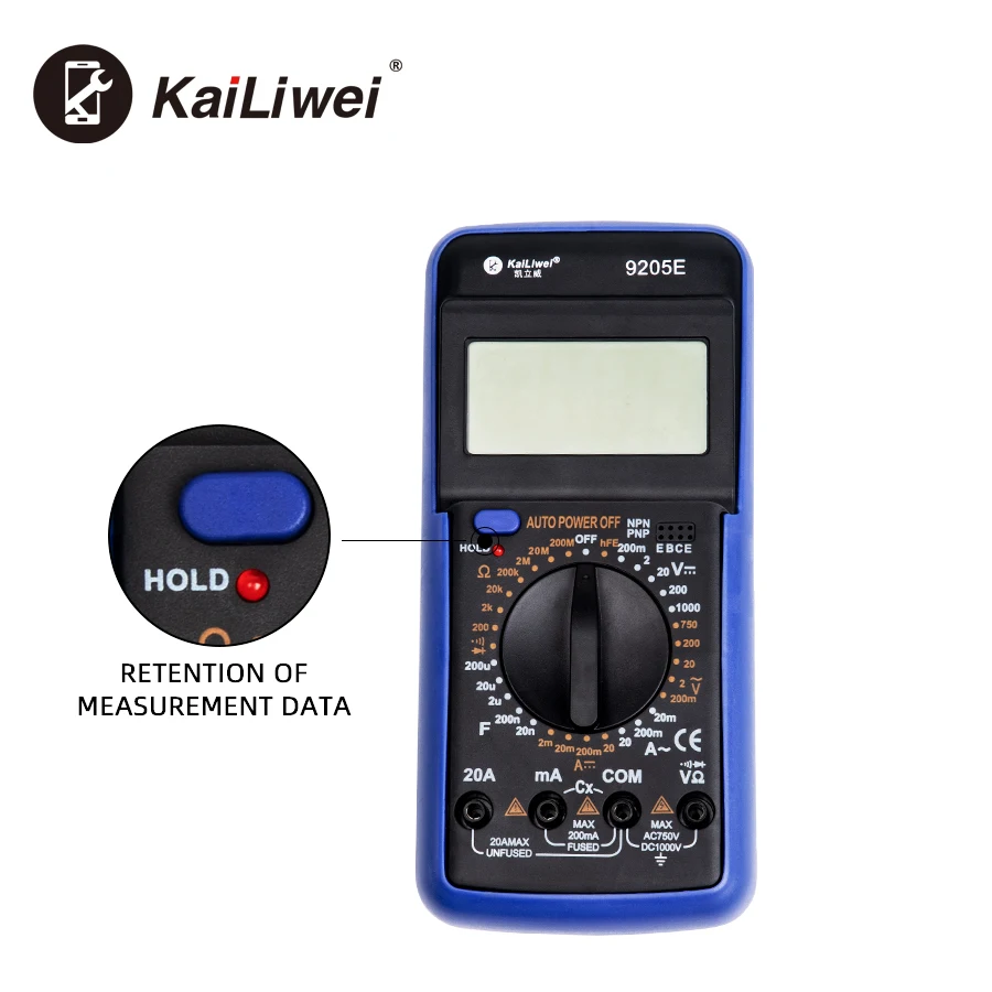 kailiwei 9205A Digital Multimeter AC/DC Transistor Tester Electrical NCV Test Meter Profesional Analog Auto Range Multimetro