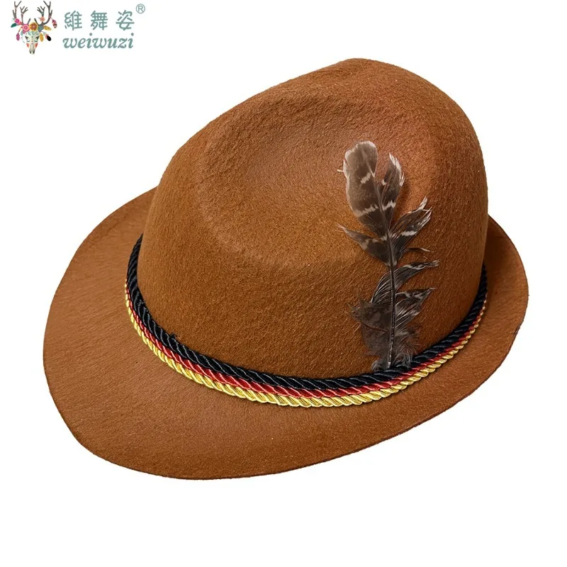 

German Oktoberfest Wool Bavarian Fashion Feather Decors Hat Fedora Hat Cosplay Costume Men Women Party Carnival Photo Props Cool
