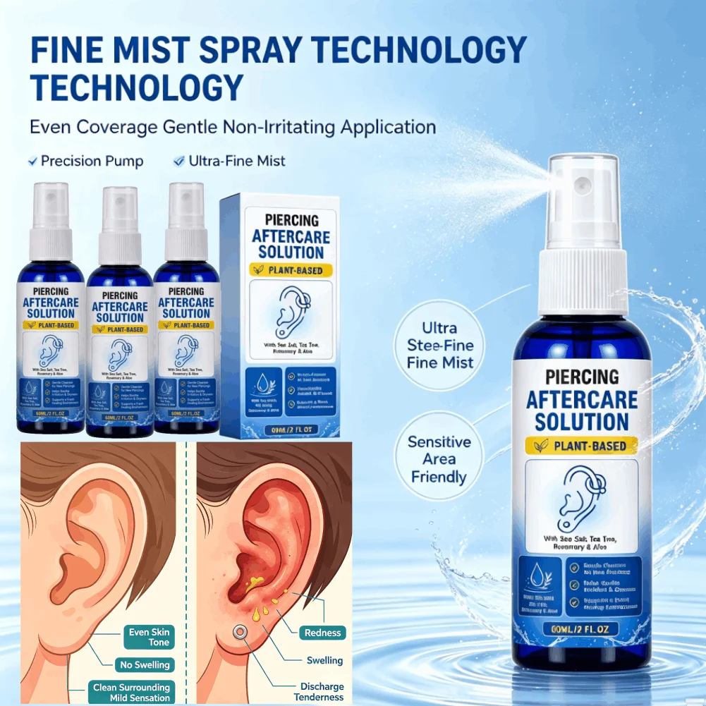 Piercing Aftercare Spray Fine Mist Gentle Cleansing Soothing Relieve Irritation for Ear Nose Body Piercings Care Supplies