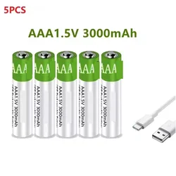 USB AAA Rechargeable Batteries 1.5V 3000 mAh li-ion battery for remote control mouseElectric toy battery+ Type-C Cable part