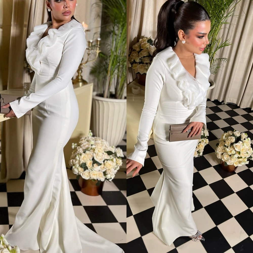 Customized Evening  Ball  Saudi Arabia  Jersey Ruffles Birthday Mermaid V-neck Bespoke Occasion Gown Midi es 