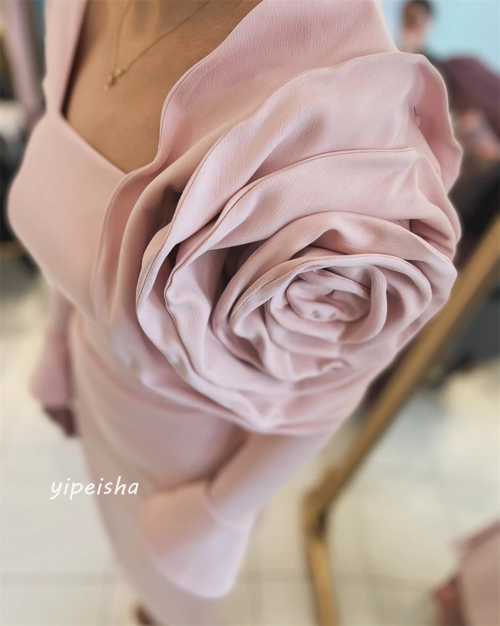 Vestido Midi de noche Formal fruncido con flores, cuello cuadrado, vestido de ocasión a medida