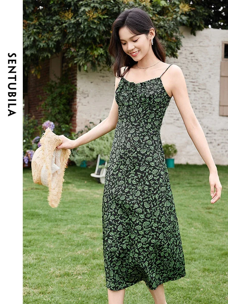 

SENTUBILA Floral Print Dress Women 2025 Spring Summer Spaghetti Strap Sexy Backless Midi Slip Dresses Female Clothing Q23L45021