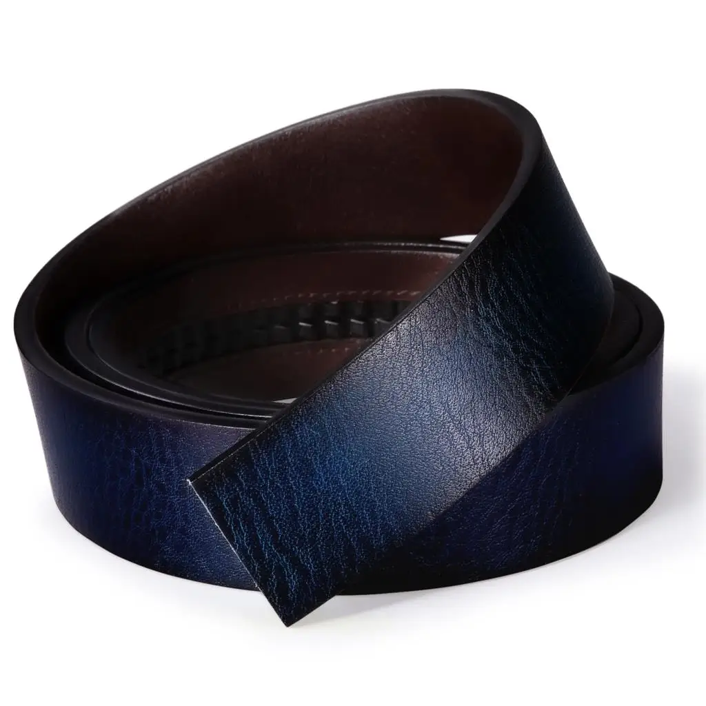 New Blue Color Cowskin Genuine Leather Automatic Buckle Belts for Men Casual Cowboy Belt without buckle Replacement belts