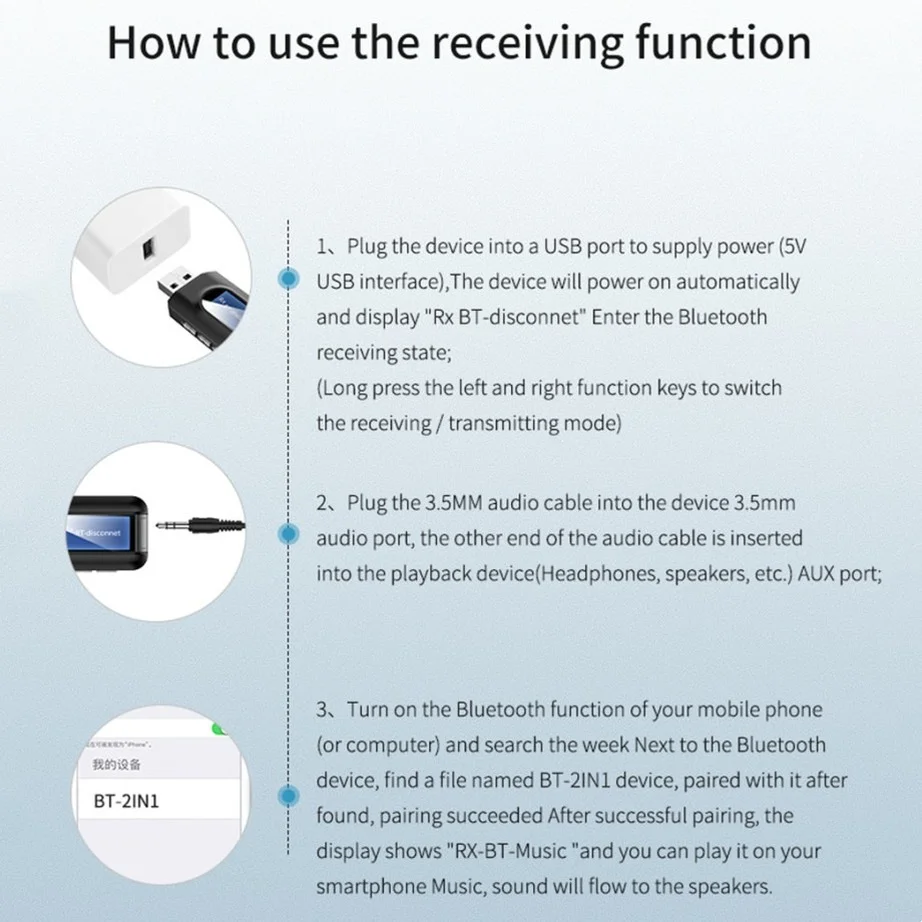 USB Bluetooth 5.0 Pemancar Penerima Audio 3.5Mm AUX Jack RCA Adaptor Nirkabel Dongle USB Bebas Driver untuk TV Headphone PC Mobil