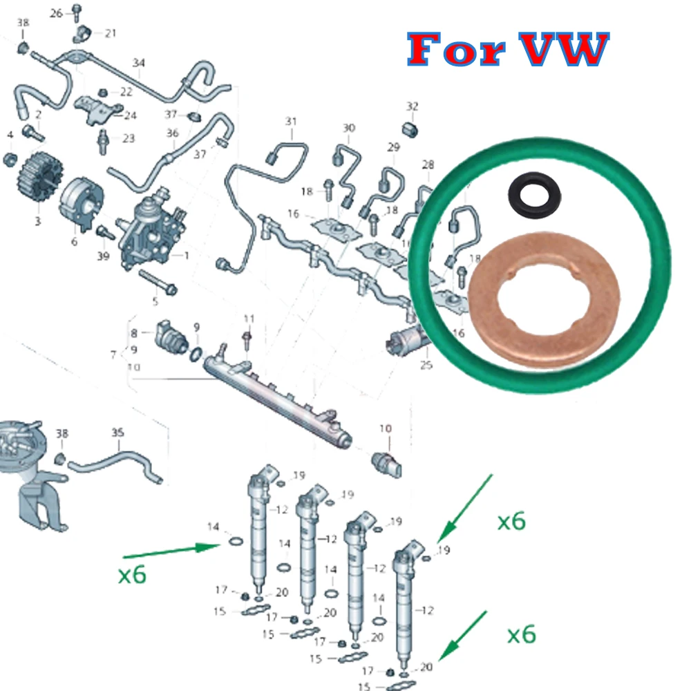 Set Fuel Injector Nozzle Copper Gasket O-ring Seal Kit For VW AMAROK ARTEON GOLF PASSAT CADDY POLO VI 2017 2018 2019 2020 2021