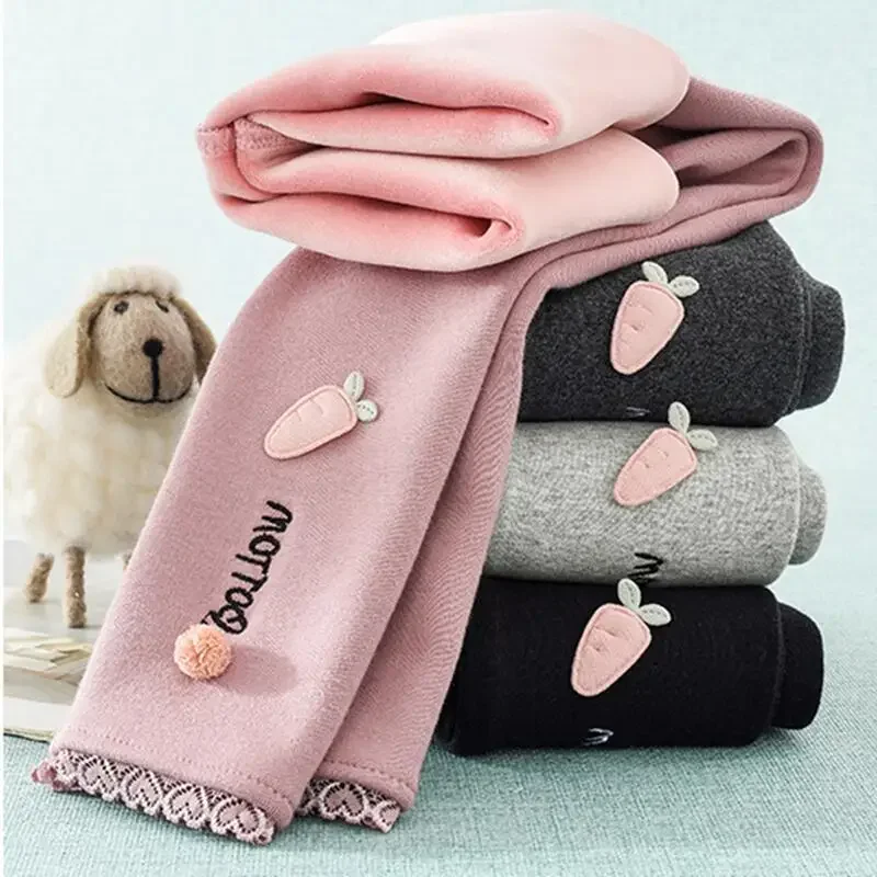 Girls Plus Fleece Leggings Autumn And Winter Clothes Long Pants Female Baby Thickened Warm Pants Children'S Outer Wear