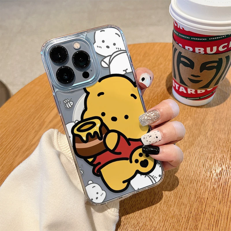 Disney Schattige Winnie Pooh Beer Met Magsafe Hoesje Voor Iphone 15 14 13 12 11 Pro Max Magnetische Compatibele Harde Shell Cover Wk454