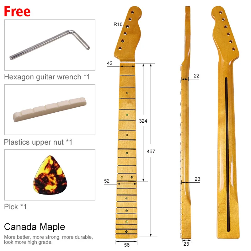 Electric guitar TL neck 6 strings 21 frets integrated handle yellowish bright light plus maple  musical instrument accessories