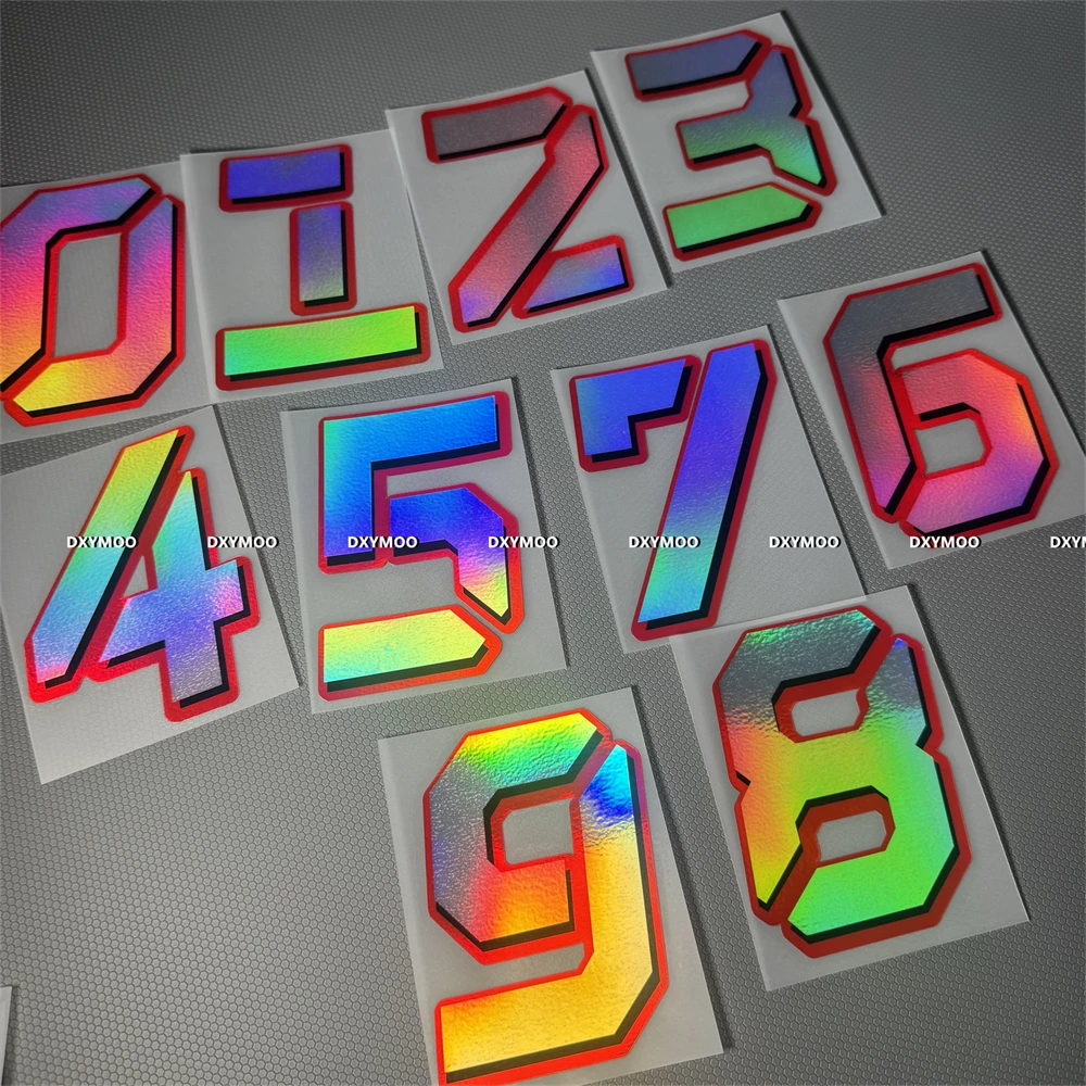 Holographic Laser Racing Number Sticker 0-9 Waterproof Vinyl Decal Red Outline for Motorcycle Kart Helmet Car Decor