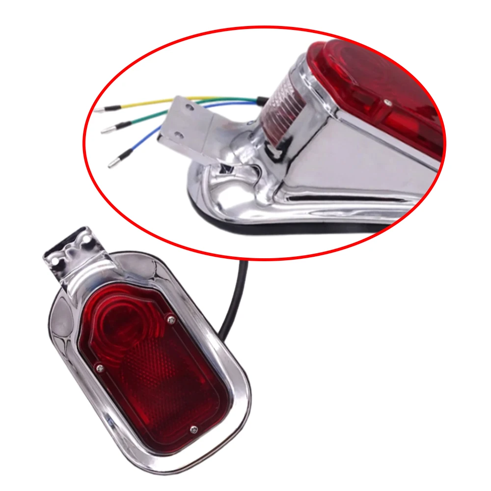 12V Motorcycle Tombstone Brake Tail Light Signal Chrome Red For Harley Choppers Cruisers