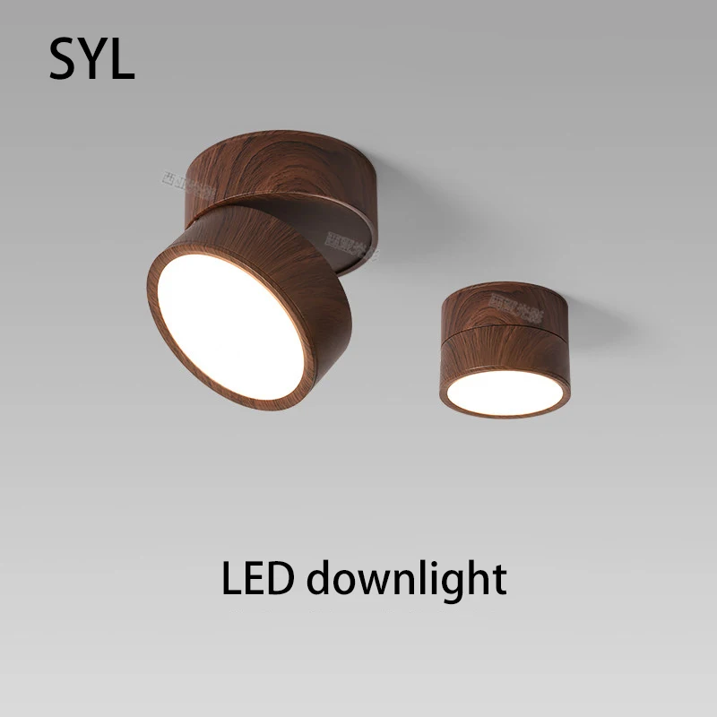 ledダウンライト-ウォールナット木目調-シーリングランプ-表面実装-調整可能角度-スポットライト-目に優しい照明器具