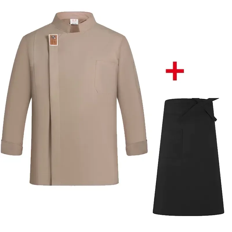 Hotel Breathable Sleeve Chef Long Apron Coat Waitress Kitchen Solid Uniform Restaurant Jacket Uniforms Workwear