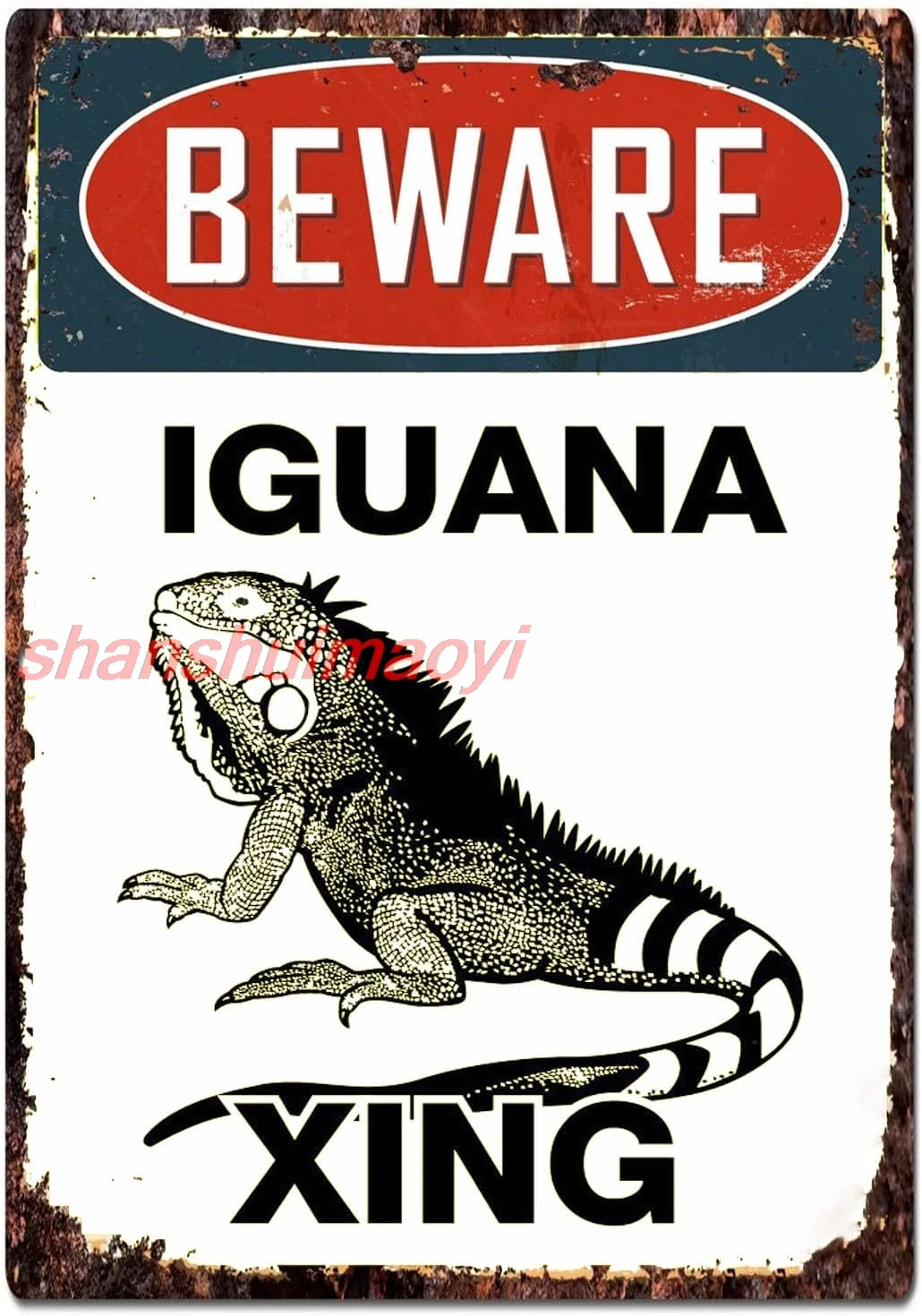 SHANSHUI Vintage Beware of Iguana Xing Metal Sign Wall Art for Home Farmhouse Cave 12 x 8 inches 1pc