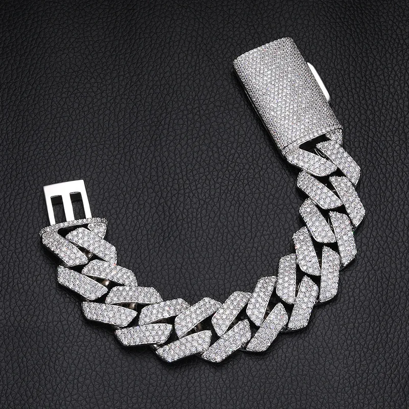 22mm diamond shaped Cuban bracelet, high-quality moissanite bracelet, fashionable hip-hop accessory